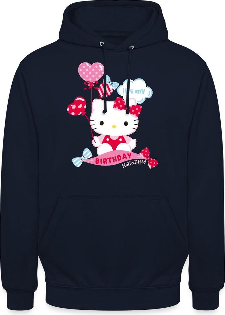 Spreadshirt Hello Kitty Mit Ballons Mein Geburtstag Uni Hoodie, XL, Navy