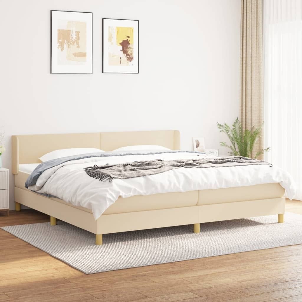 The Living Store Boxspringbett mit Matratze Creme 200x200 cm Stoff