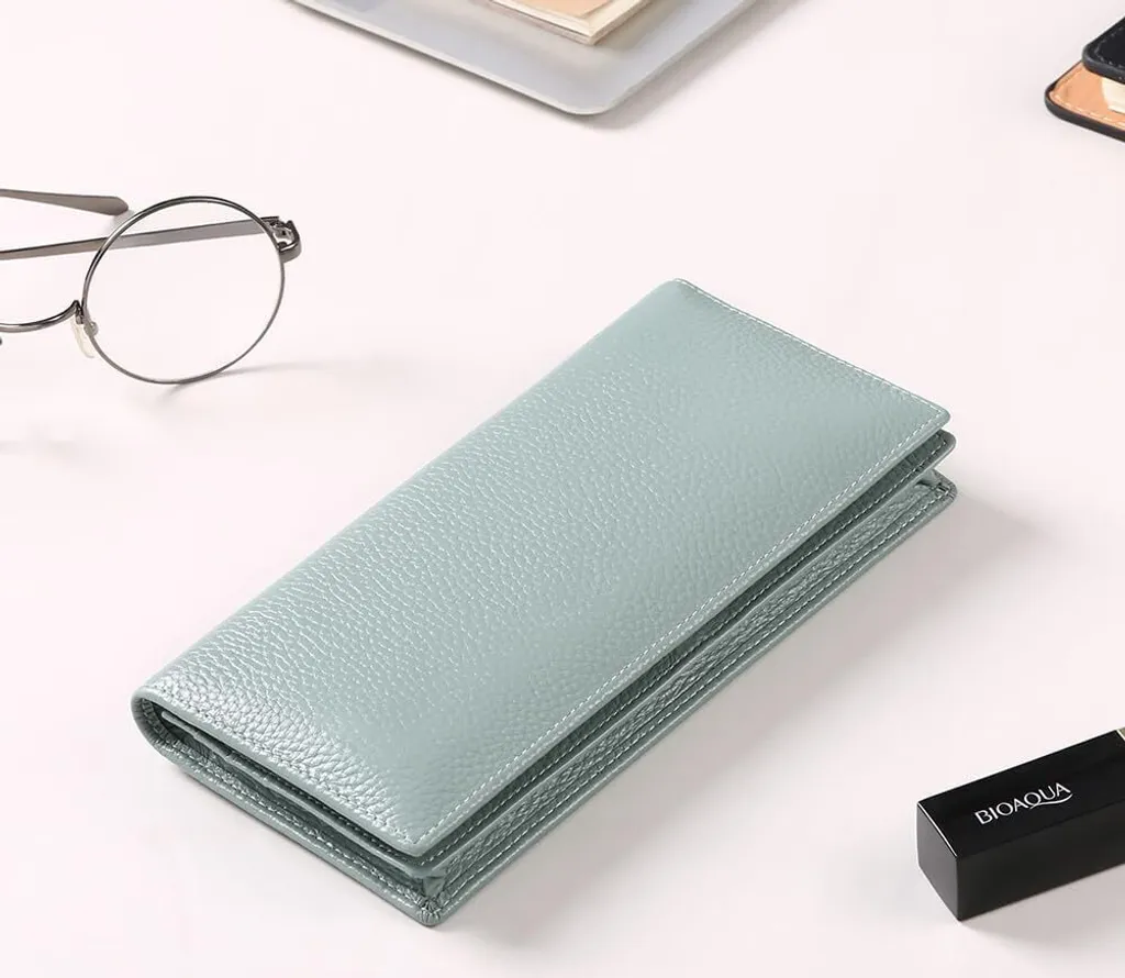Portafoglio sottile da donna in vera pelle con protezione RFID, 11 scomparti per carte e tasca per monete con zip - Pochette compatta da donna, elegante e pratica - 6