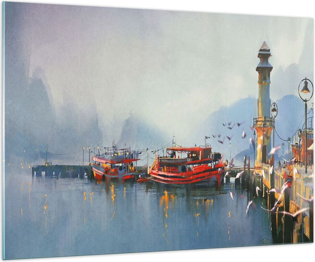 Bilder auf glas - Hafen Laterne Boot - 100x70cm - Produktbild 