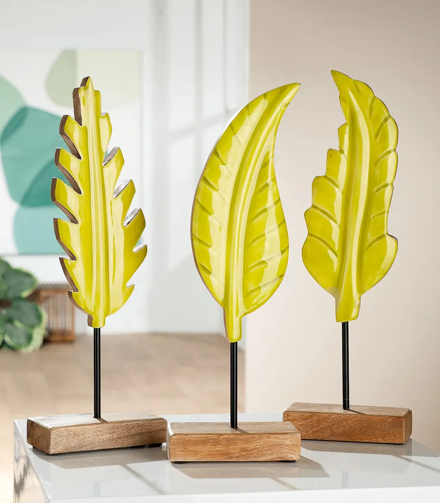 Sculpture Feuille Gilde : Déco Intérieure Élégante en Bois et Métal - 2