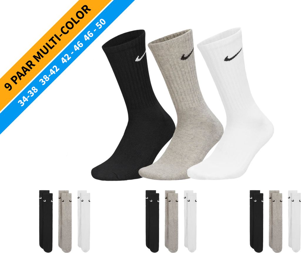 NIKE Socken - Farbe: 9 Paar Multi-Color Tennis Socken - Größe: 46-50