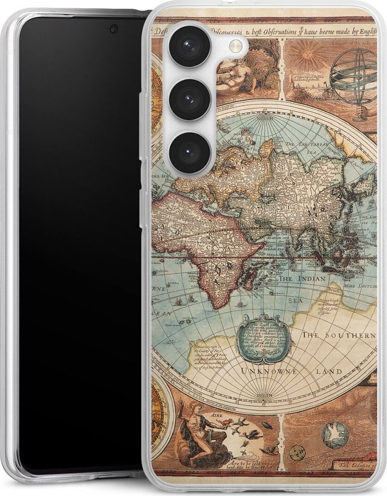 DeinDesign Handyhülle für Samsung Galaxy S23 Silikon Hülle Case Smartphone Schutzhülle Landkarte Vintage Weltkarte