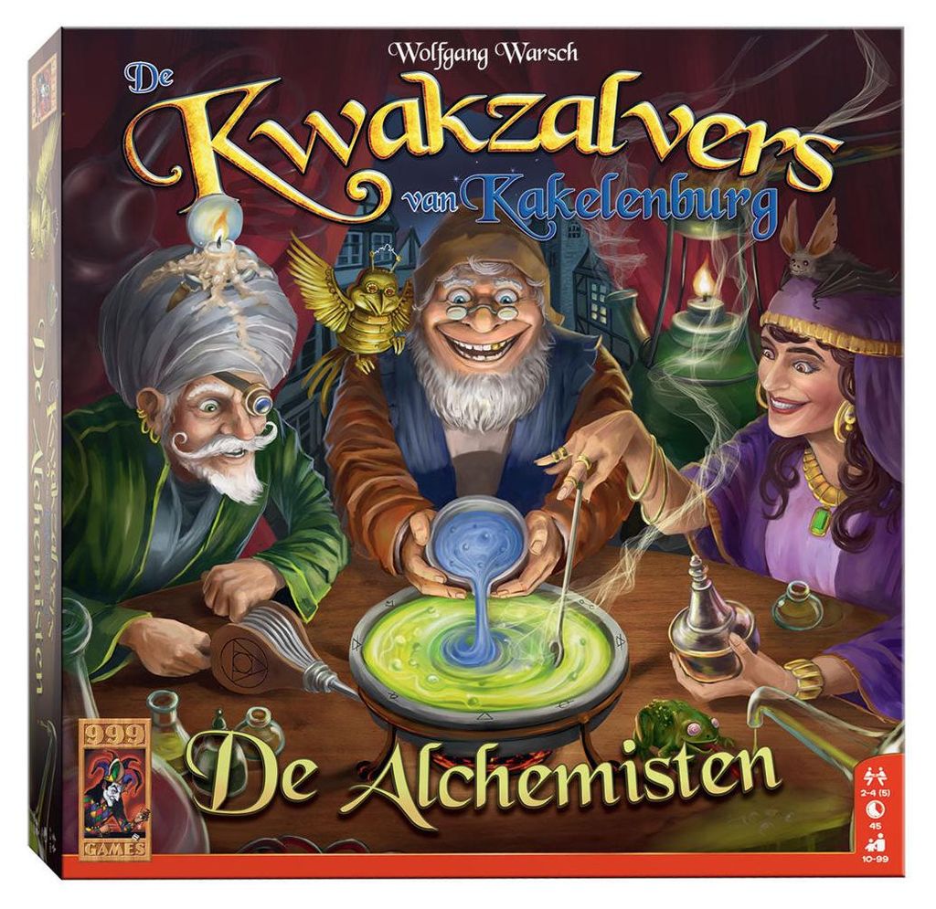 999Games de Kwakzalvers van Kakelenburg: Die Alchemisten, die das Brettspiel ausbauen