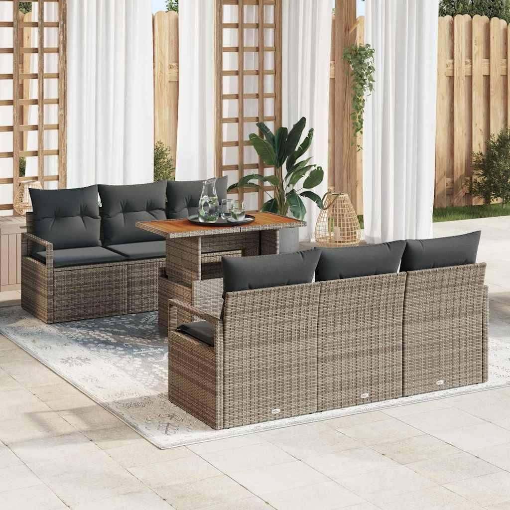 Maison Exclusive - Garten-Sofa-Set mit Speicher 7 pcs Grau Poly Rattan
