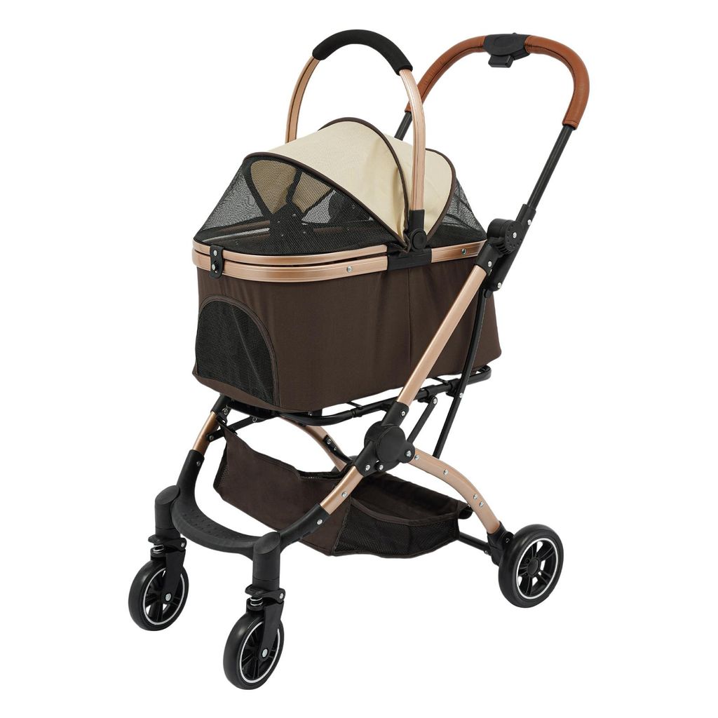 faltbarer Kinderwagen für Haustiere Khaki 4 rädriger für Hunde und Katzen