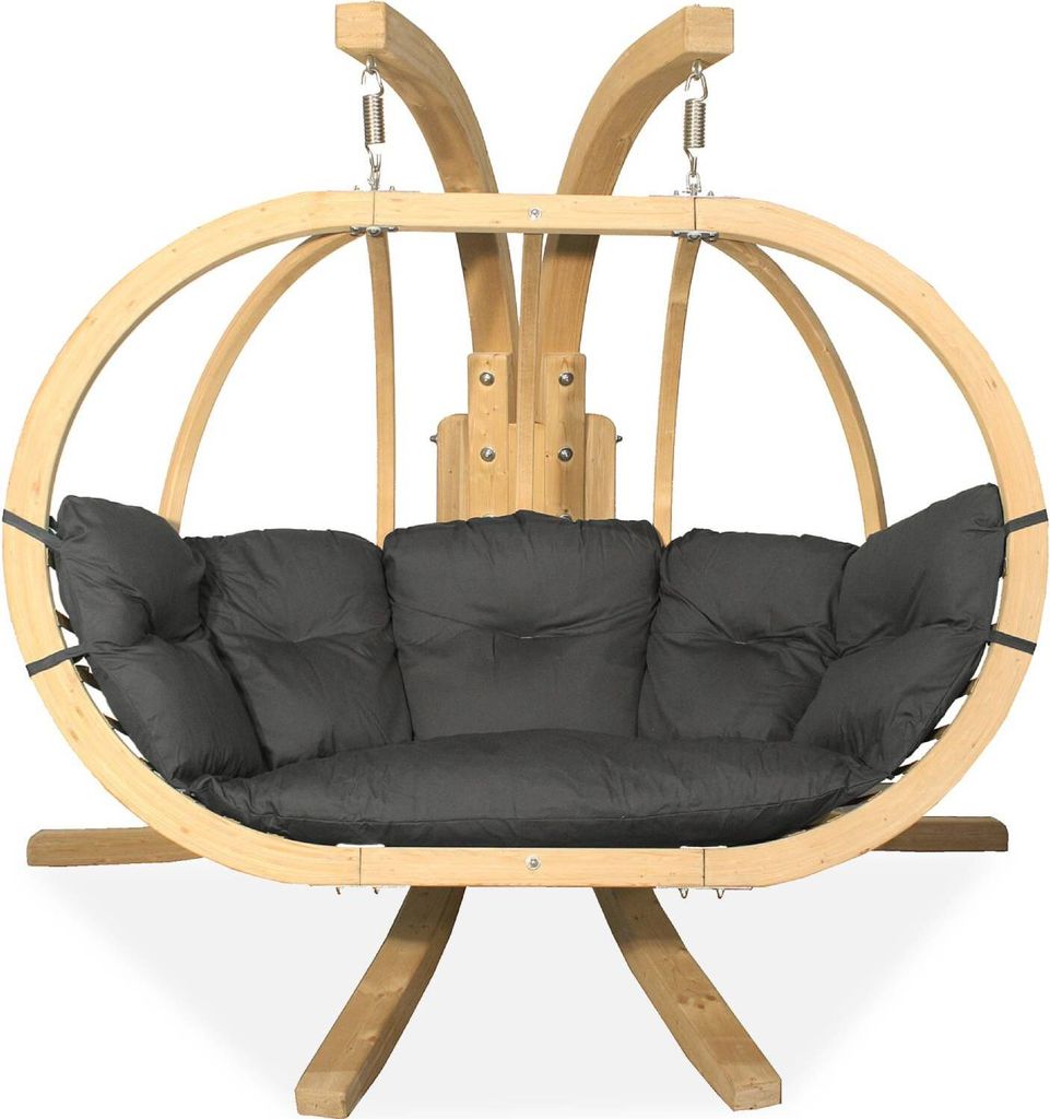 KONSIMO Hölzerner Hängesessel mit Gestell für zwei Personen "CALLISTO", dunkelgrau, Hölz, Modern Design, 240x183x137 cm