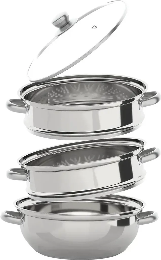 Cuit-vapeur étagé en inox gris clair pour une cuisine saine et rapide