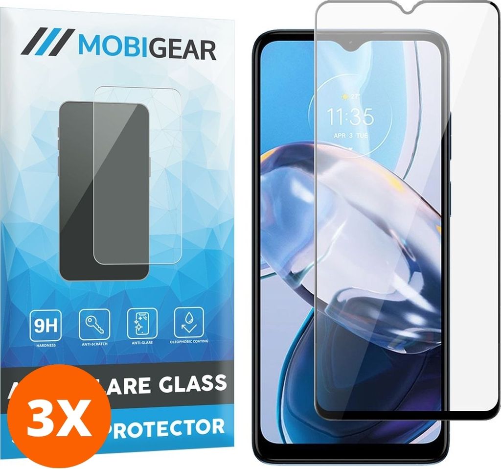 Mobigear Premium 9.98 Motorola Moto E22 Panzerglas Gehärtetes Glas Displayschutz - Hüllenfreundlich - Schwarz (3er Pack)