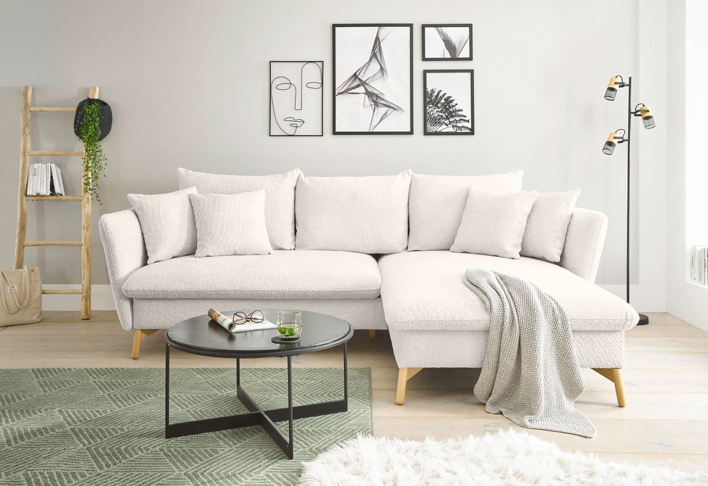 LIVOJO S11 Wohnzimmer Ecksofa Recamiere rechts 258 x 91 x 167 cm Ambriamo Weiß