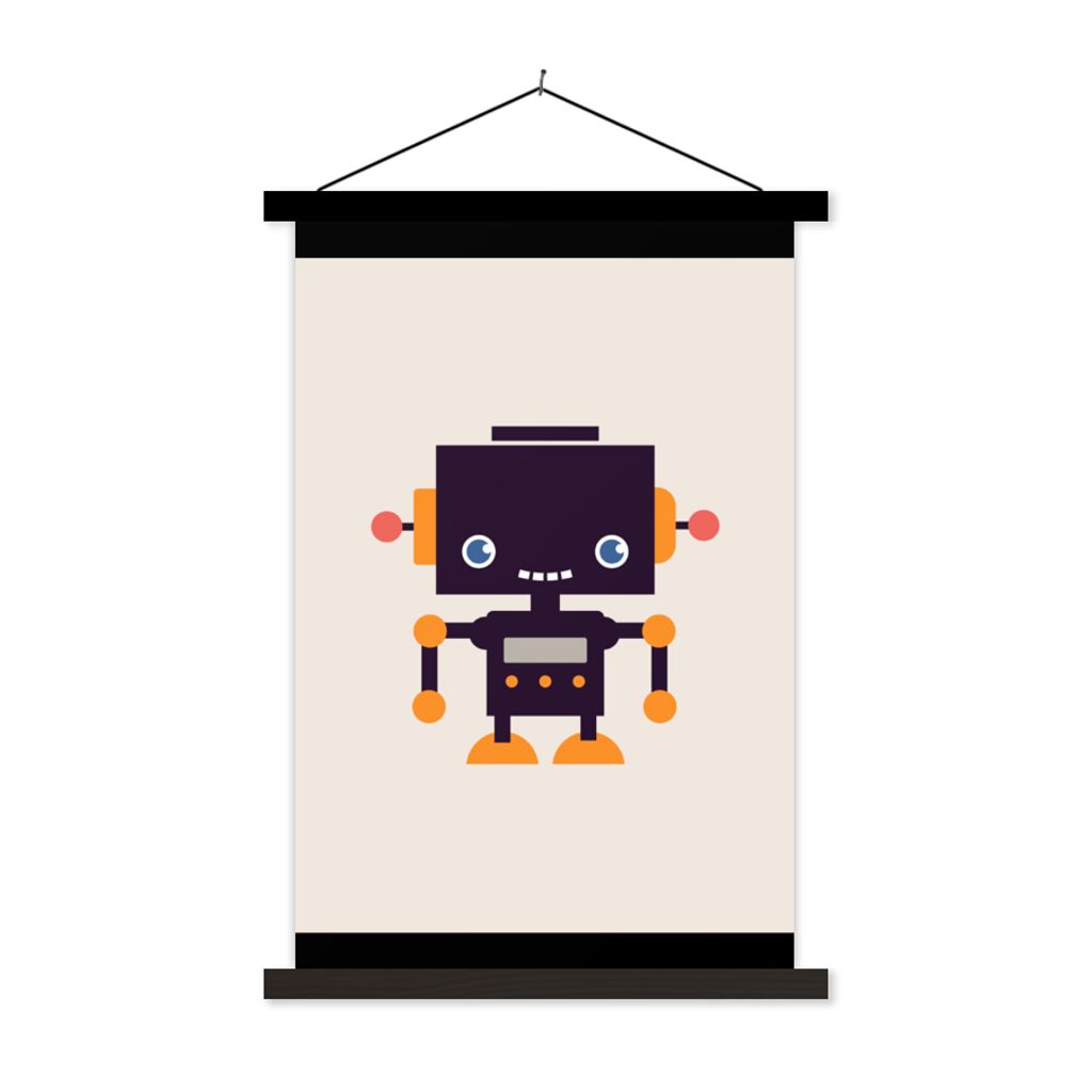 MuchoWow Textilposter Roboter - Antenne - Orange - Beige - Kind - Kinder 60x80 cm mit schwarzem Rahmen - Plakathalter