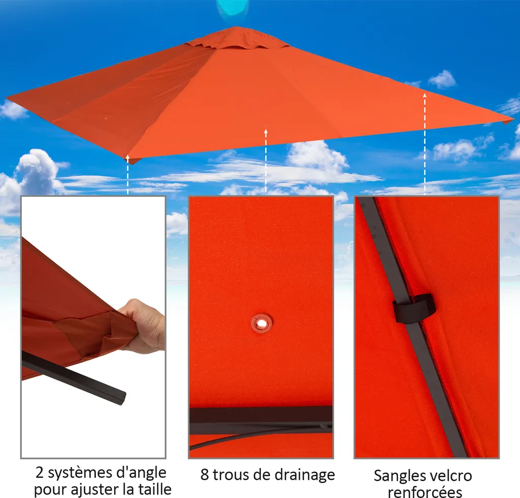 Toit de pavillon polyester étanche orange 3x3m avec drainage intégré - 5