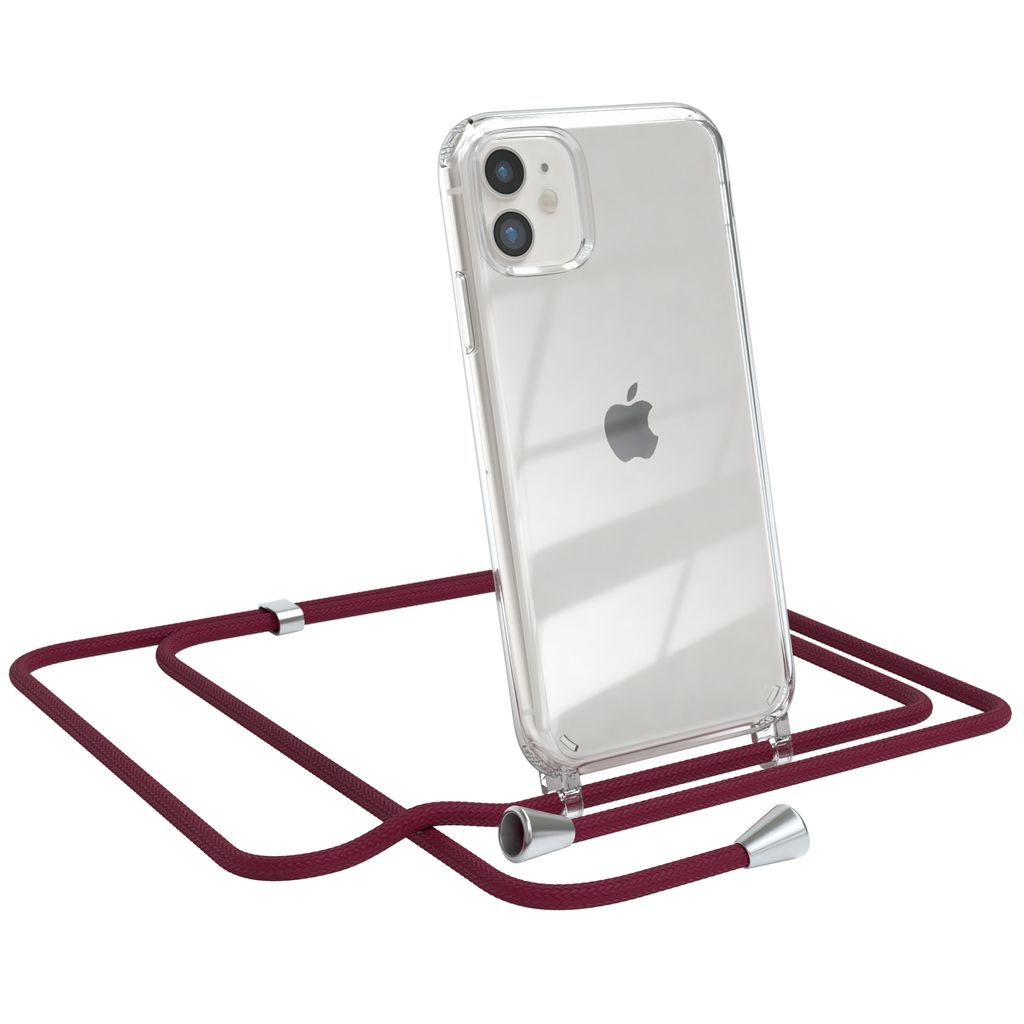 EAZY CASE Handykette kompatibel mit Apple iPhone 11, Handyhülle mit Umhängeband, Handykordel, Schutzhülle Clear, Band in Rot