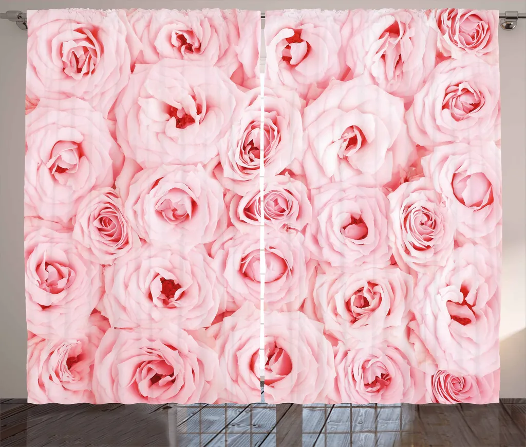 Grand Rideau Rose Pastel avec Crochets 280x225 cm en Tissu Rustique Chic