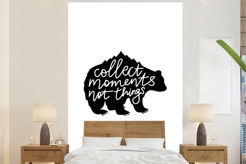 MuchoWow Fototapete für Wohnzimmer oder Schlafzimmer Wandtapete Vinyl Motivtapete Bär - Scherenschnitt - Briefe - Zitate - 200x300 cm - Wanddek...