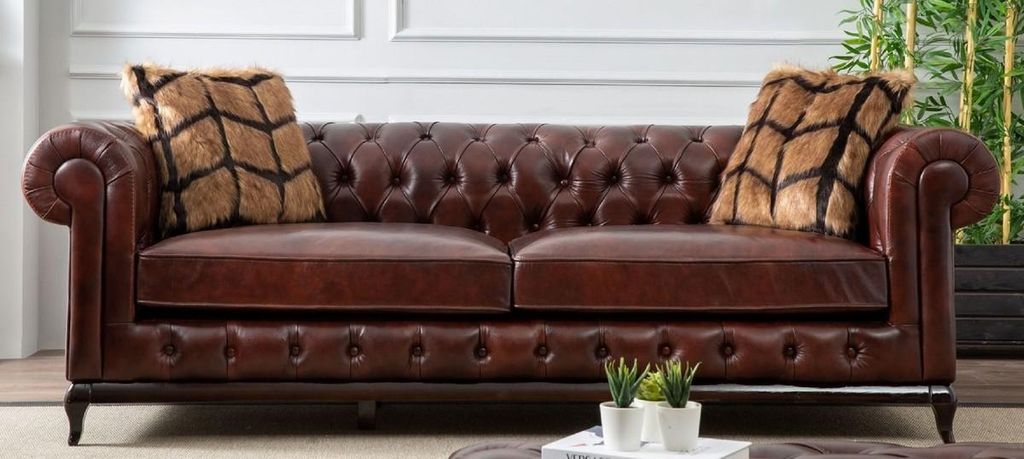 Casa Padrino Luxus Chesterfield Kunstleder Sofa Dunkelbraun 235 x 90 x H. 75 cm - Wohnzimmer Sofa - Wohnzimmer Möbel - Luxus Möbel - Wohnzimmer E...