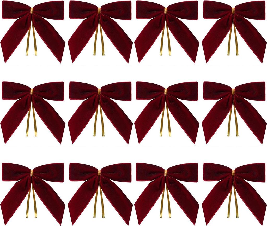 12 Stück rote kleine Samt-Weihnachtsschleifen zum Selbermachen, Geschenkverpackung, Basteln, rote Weihnachtsschleife, Hochzeits-Party-Dekoration