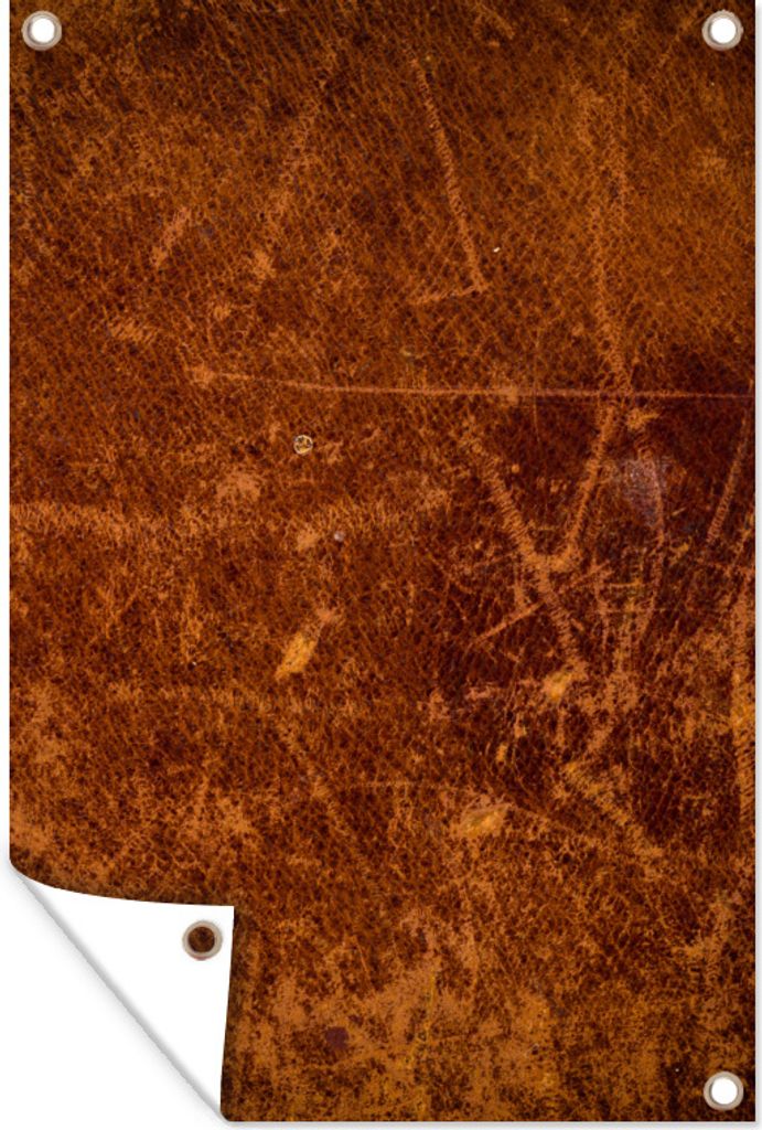 MuchoWow 40x60 cm Outdoor-Poster Gartendeko Sichtschutz Garten Poster für den Garten Leder - Lederoptik - Braun - Orange