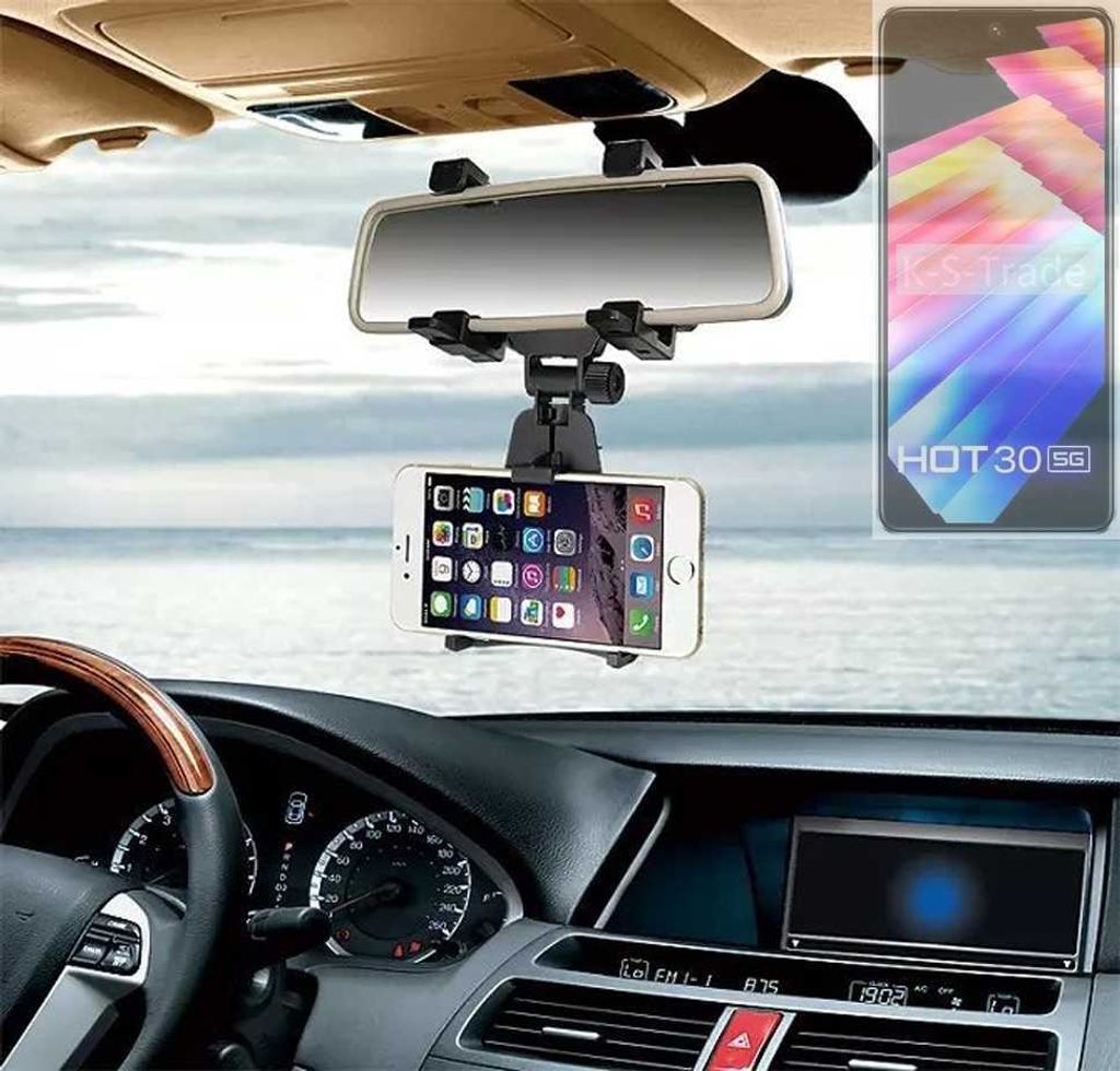 K-S-Trade Smartphone Halterung kompatibel mit Infinix Hot 30 5g Rückspiegel Halterung schwarz Auto Halterung KFZ Halter