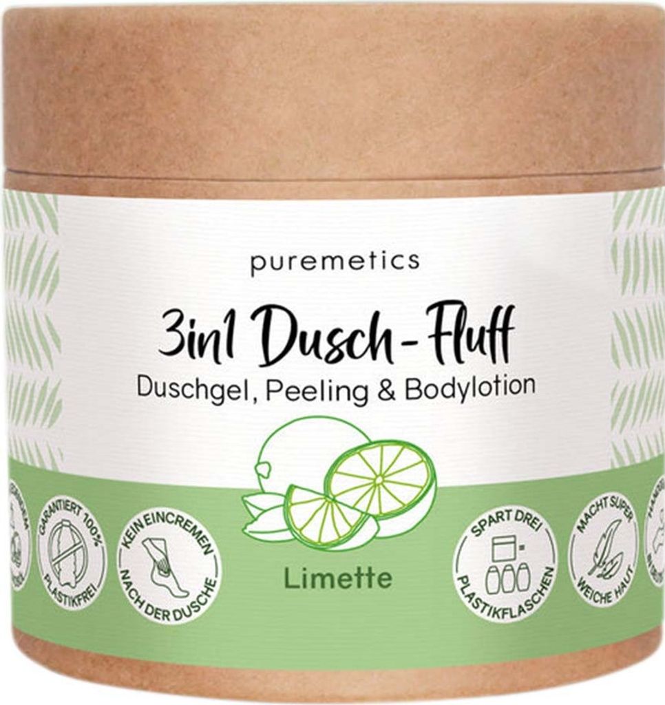 puremetics 3in1 Dusch-Fluff (250g) | Duschgel, Peeling und Lotion in Einem | 100% vegan & plastikfrei | pflegend, hautverfeinernd & glättend | ohn...