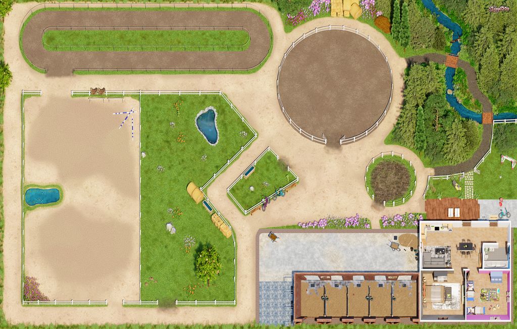 Pferde Spielteppich Ponyranch Deluxe Größe: 220cm x 140cm - Teppich Jungen & Mädchen Kinderzimmer, Kinderteppich für z.B. Schleich , CollectA...