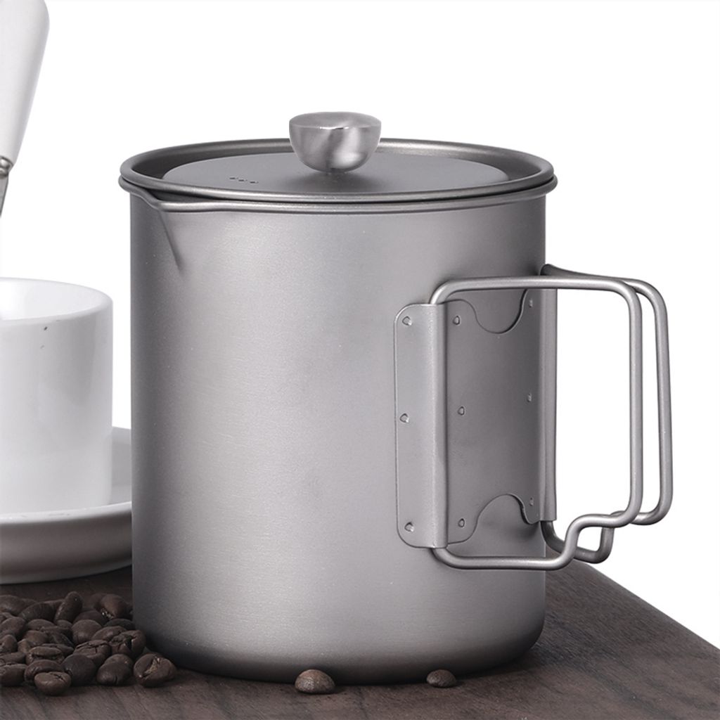 Marmite Titane Café Presse Française En Titane Kuvik 750 Ml - Ultra Légère (204g) - Pour Randonnée, Camping - Avec Sac De Protection En Maille