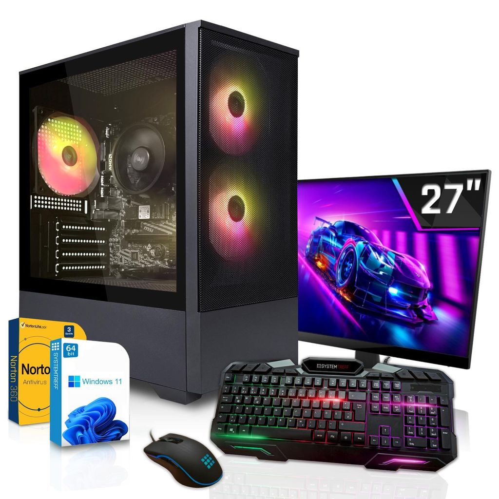 SYSTEMTREFF Gamer Komplett-Paket - Core i5-13400F - AMD Radeon RX 9060 8GB GDDR6 - 16GB DDR4 - 512GB NVMe - 27 Zoll Monitor - Desktop PC