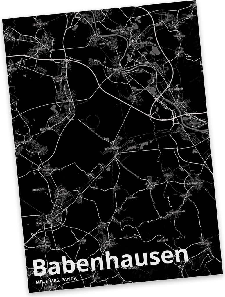 Mr. & Mrs. Panda Ansichtskarte Babenhausen - Geschenk, Postkarten, Stadt Dorf Karte Landkarte Map Stadtplan, Motivkarte, Grußkarte, Fotokarte, Ans...