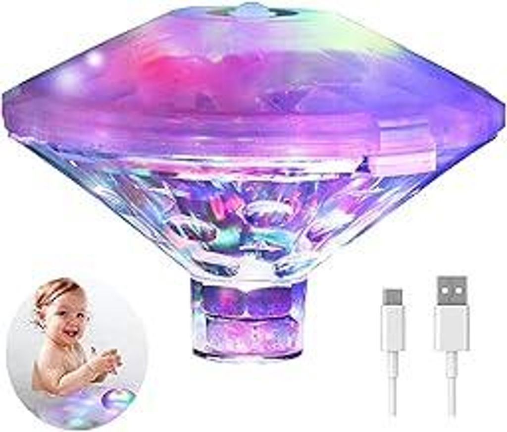 Schwimmende Pool Led Wanne Lichter Lampe Whirlpool Lichter Wiederaufladbare Poolbeleuchtung für Bad Disco Teich Kind Bad Spielzeug, 7 Modi