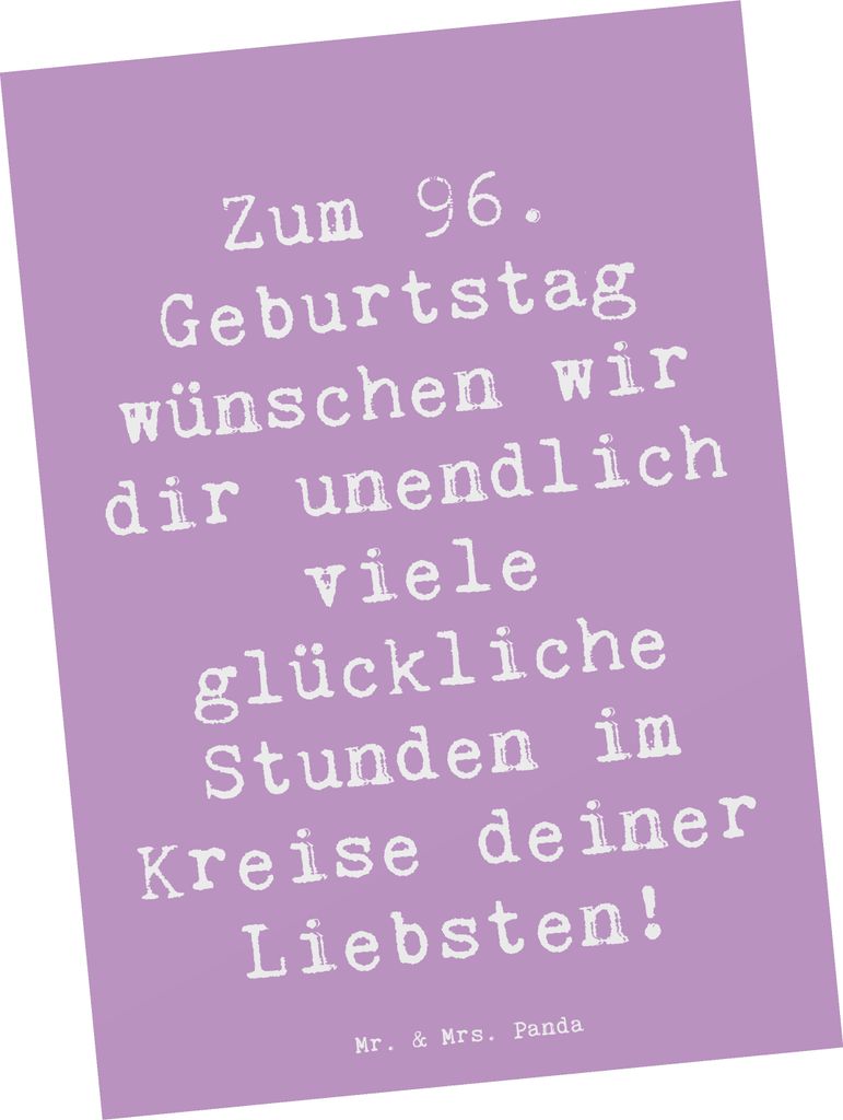 Mr. & Mrs. Panda Postkarte Spruch 96. Geburtstag Freude - Lavendeltraum - Geschenk, einzelkarte, Postkarten, Grußkarte, Ansichtskarten, glücklich...