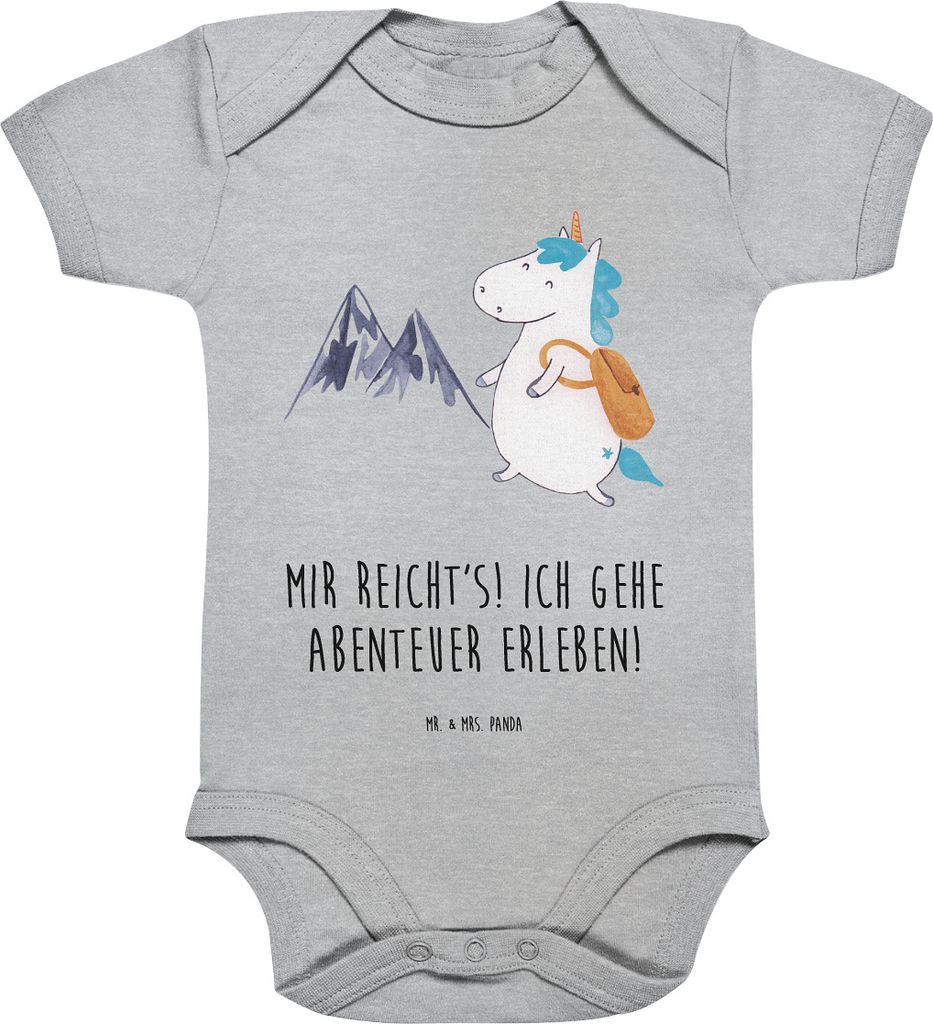 Mr. & Mrs. Panda Babybody Einhorn Bergsteiger 3. - 6. Monat - Heather Grey - Geschenk, Kurzarm Baby Body, Strampler, Einteiler, Urlaub, strampelanz...