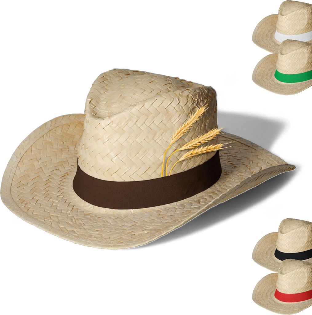 Strohhut 'Texas' Uni - Vielseitiger Sonnenhut für Damen und Herren - stylischer Cowboyhut mit Klettverschlussband - natur/braun