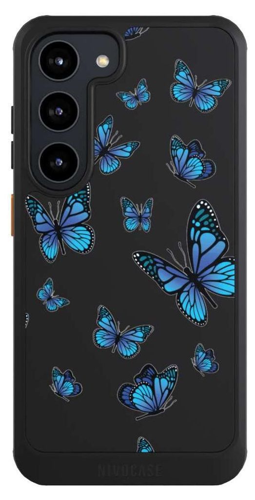 NIVOCASE Hülle für Samsung Galaxy S23 Handyhülle NIVOcore Case Schwarz Muster Schmetterling transparent