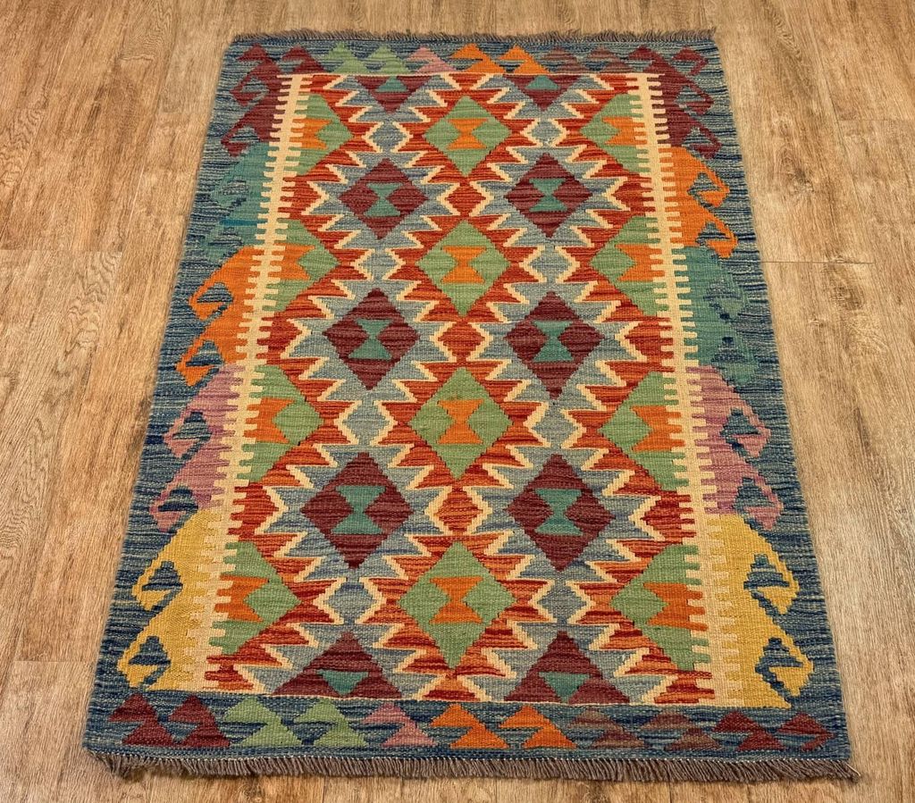 Teppich KELIM ORIGINAL | Farbe: Multi; Größe: 90x129 cm | strapazierfähig und leicht zu reinigen | Wohnzimmer | Schlafzimmer