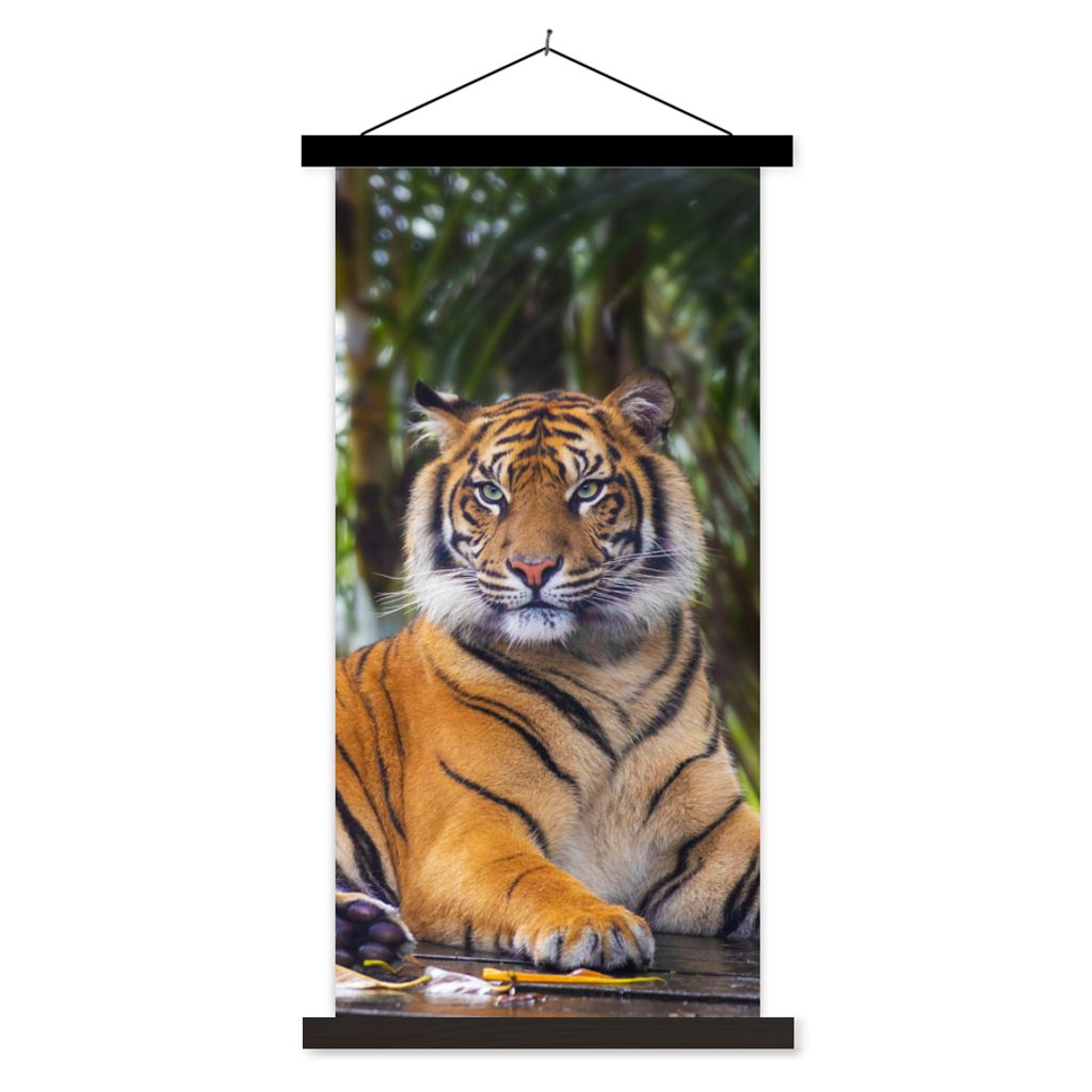 MuchoWow Textilposter Tiger - Tiere - Wald - Dschungel 90x180 cm mit schwarzem Rahmen - Dekoration Wohnzimmer