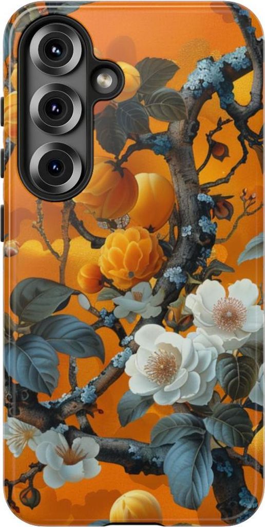 Vintage-Blumenmuster in Orange – Hülle Kompatibel mit Samsung Galaxy S25
