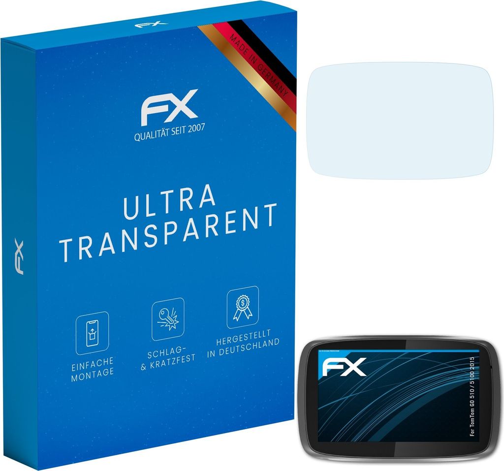 atFoliX FX-Clear 3x Schutzfolie kompatibel mit TomTom GO 510 / 5100 (2015) Displayschutzfolie