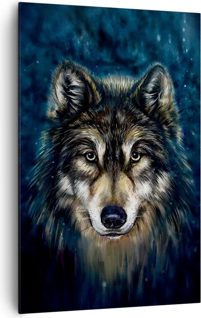Bild auf Leinwand - Leinwandbild - Einteilig - Wolf Dunkel Grafik - 80x120cm - Wand Bild - Wanddeko - Wandbilder - Leinwanddruck - Wanddekoration -...