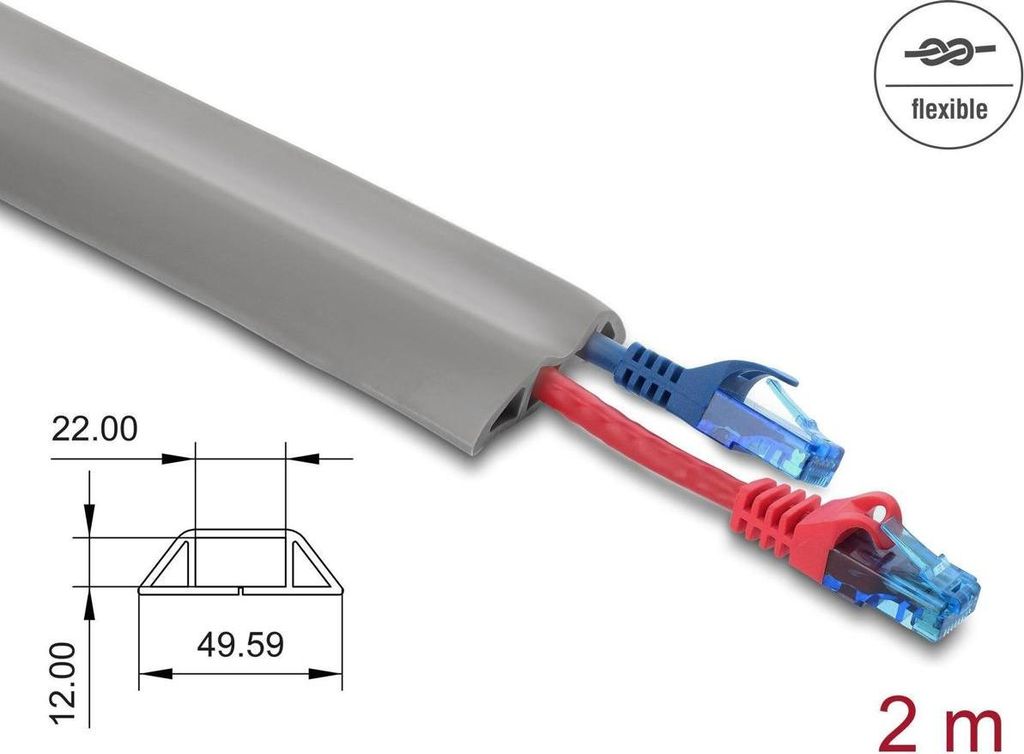 Delock Kabelkanal PVC flexibel 50 x 14 mm - Länge 2 m grau