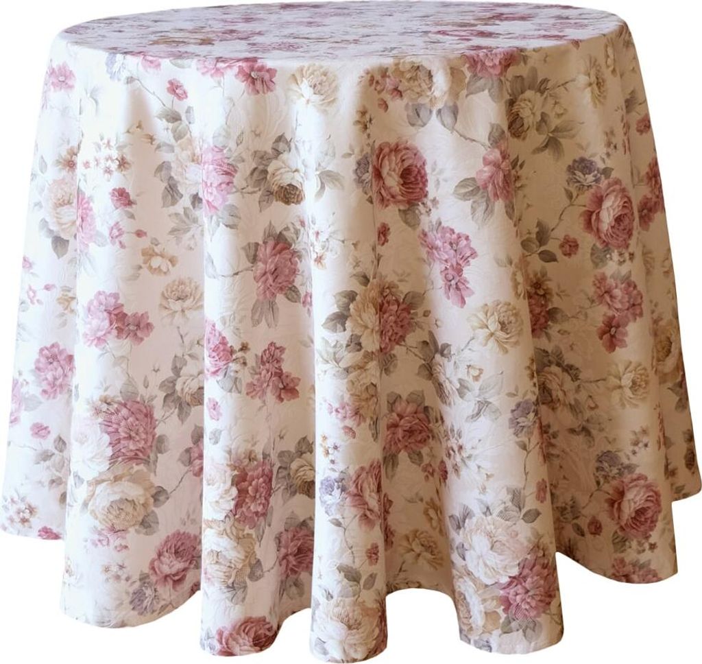 Tischdecke CHLOE Rosen Blüten Jacquard Polyester rund Ø 170 cm