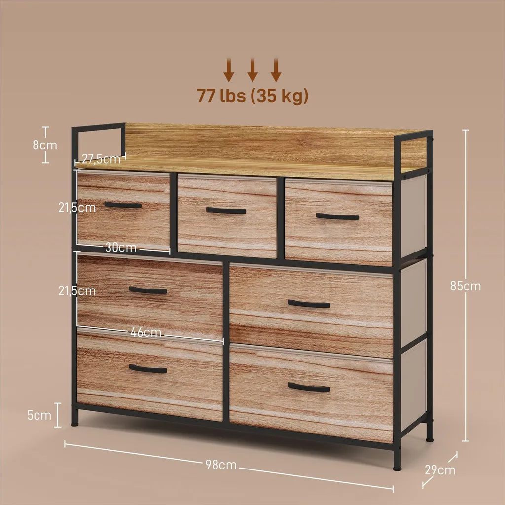 Commode 7 Tiroirs Pliants avec Structure Acier Noir Style Industriel - 5