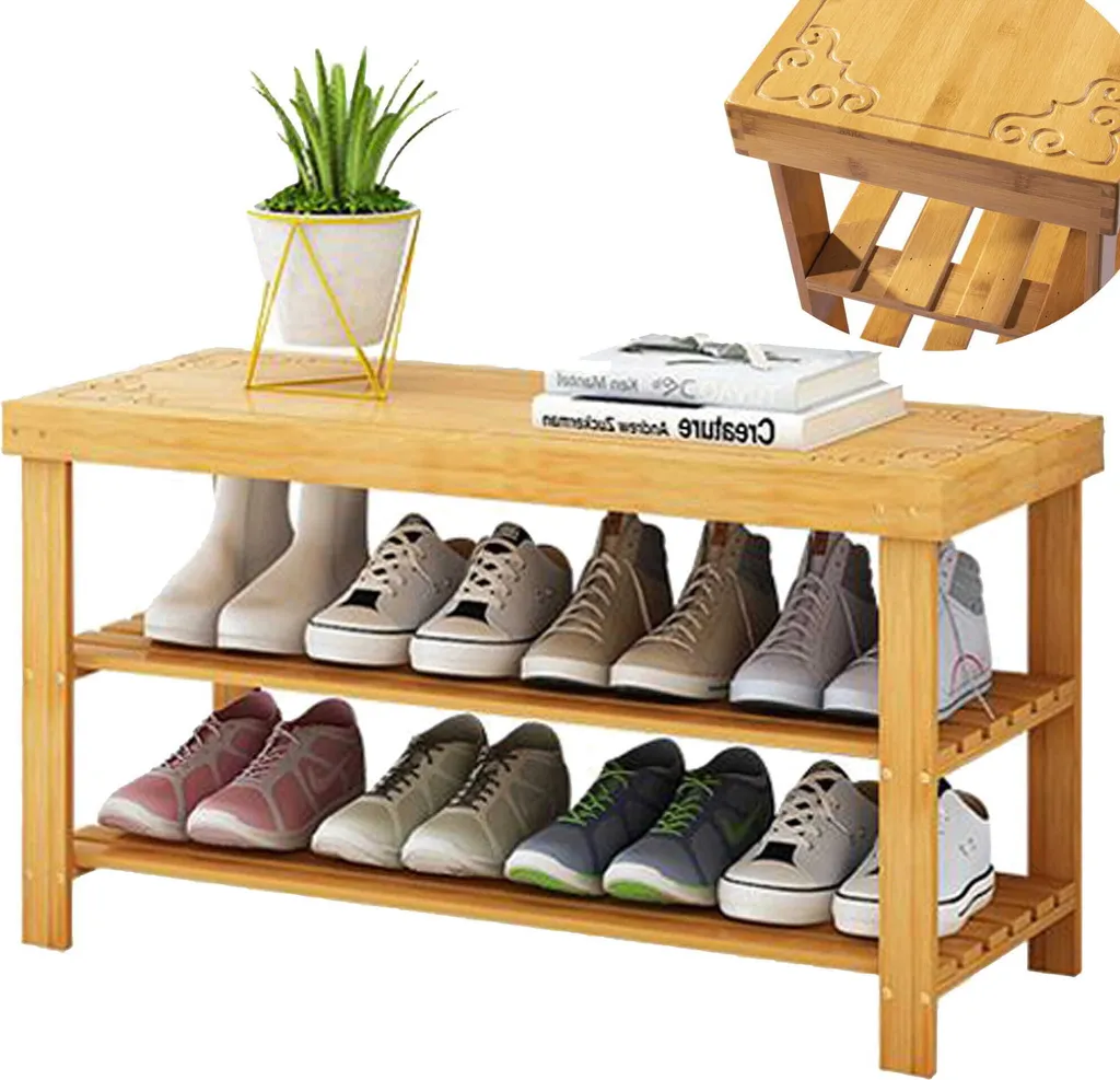 Panca Scarpiera Moderna 70x28x44 cm: Organizzatore Bambù Naturale