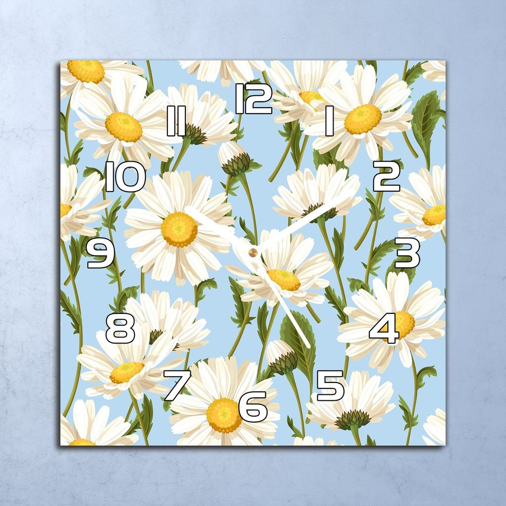 Deko Glasuhr Wanduhr 30x30 Blaue Kamille Zarte Quarz Küchenuhr Bürouhr