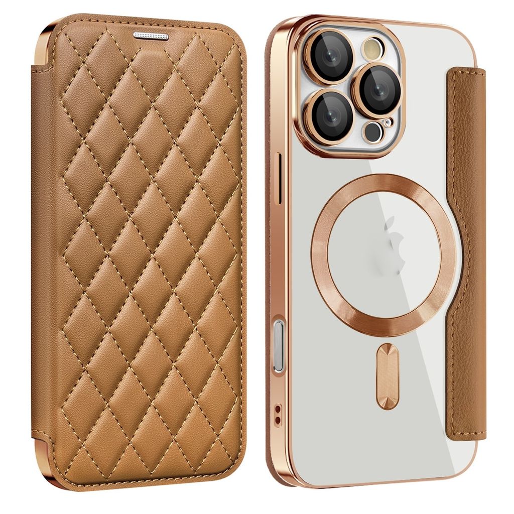 Für Apple iPhone 16 Pro Max 360 Grad Full Body Magsafe RFID Anti Datenklau Kunst Leder Hülle Tasche Braun