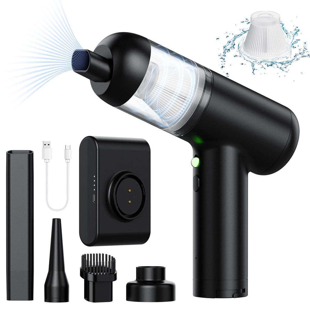 HDeye mini kabelloser bürstenloser Autostaubsauger 3 in 1, 11kPa, grünes Licht zur Stauberkennung, externe Stromversorgung, Reichweite > 30min, 1...