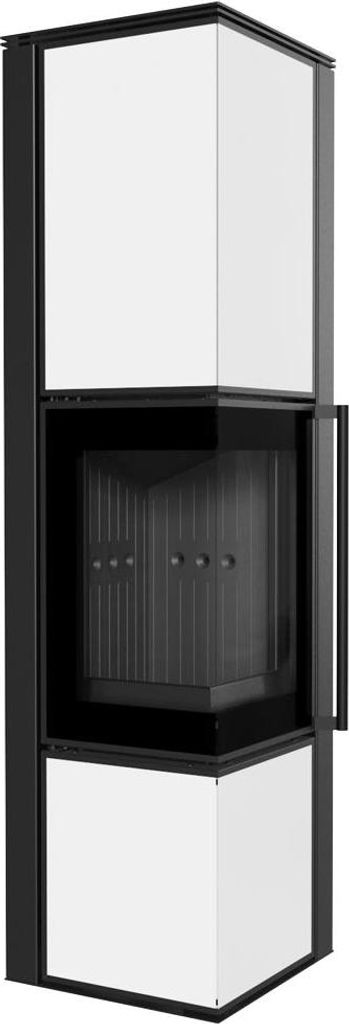 Kaminofen aus Stahl KRATKI TORA/L 8 kW Ø 150 Weißes Glaspaneel schwarz Verkleidung