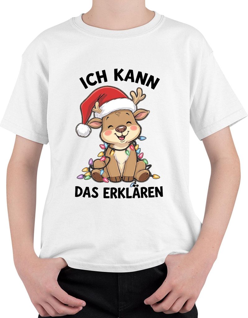 Ich kann das erklären Rentier Weihnachten Lichter Niedlich Lustig Uni Kinder T-Shirt, Weiß, 128