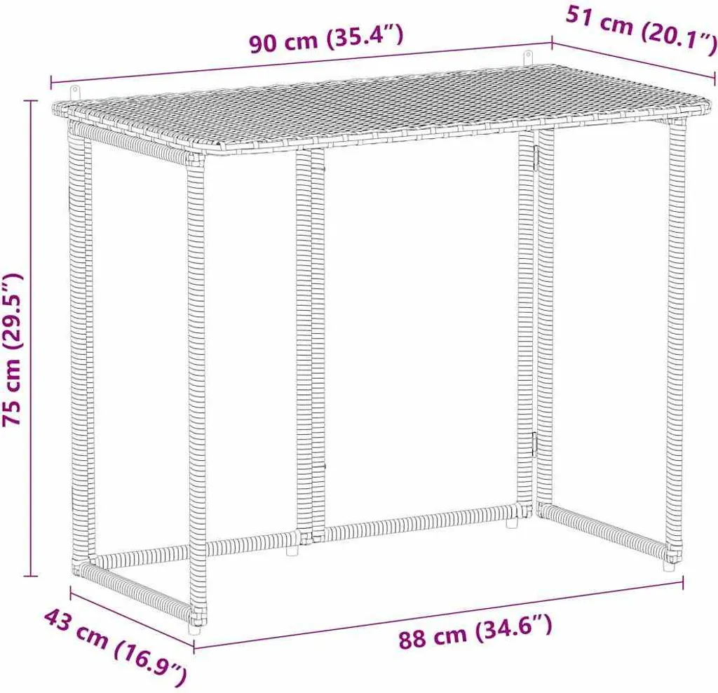 SYFAX™ Tavolo Giardino Pieghevole Grigio Chiaro 90x51x75 cm Polyrattan - 9