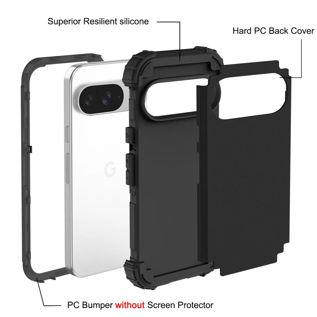 Google Pixel 10 Case Hybrid 3-in-1 Shockproof Matte Black - 3