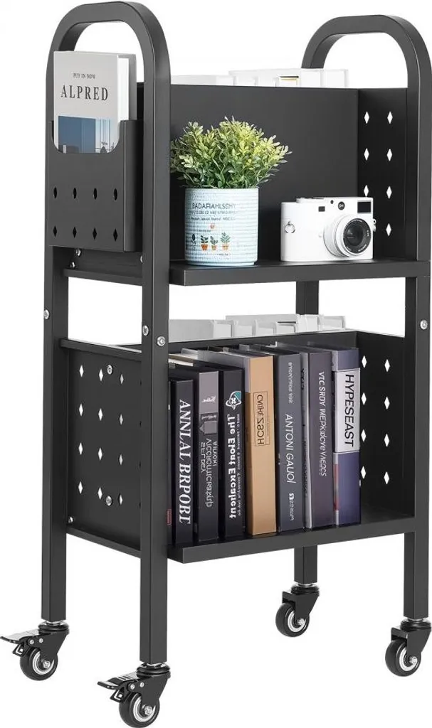 Carrello Biblioteca Metallo Nero 70kg | Carrello Porta Libri 45x33x88